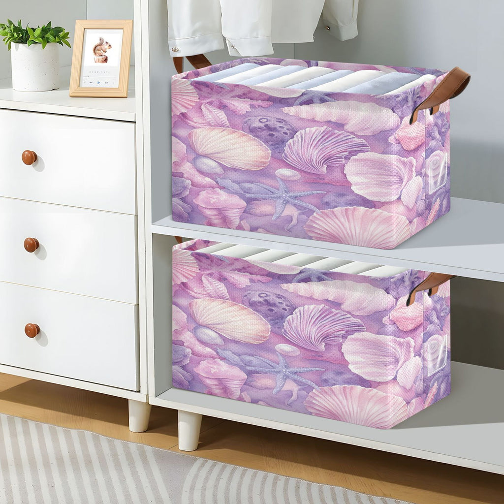BZSMCE Collapsible Fabric Cube Storage Bins Purple Shell Printed Design Pattern Storage Box