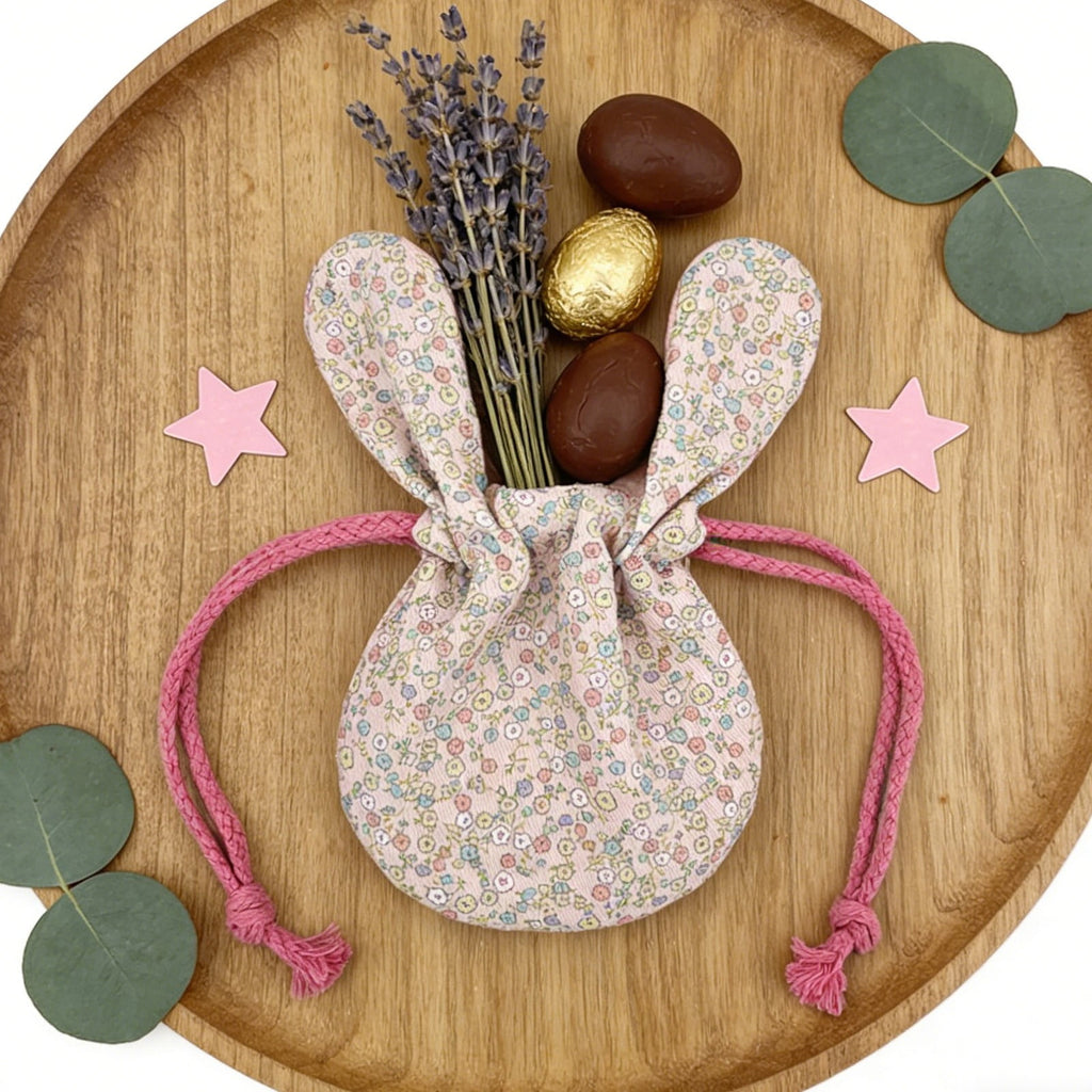 Bunny Ear Drawstring Bag, Floral Small Gift Pouch for Easter Jewelry Storage, Portable Pastel Travel Organization for Women & Gi-rls