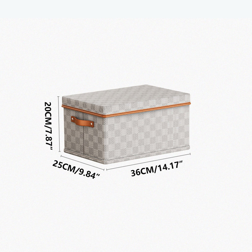 A Non Woven Fabric Checkerboard Pattern Clothes Storage Box With Lid For Home Organizing Toys Blankets Foldable Stackable Breathable Odor Proof Lightweight Durable 18L Medium Size 36X25X20