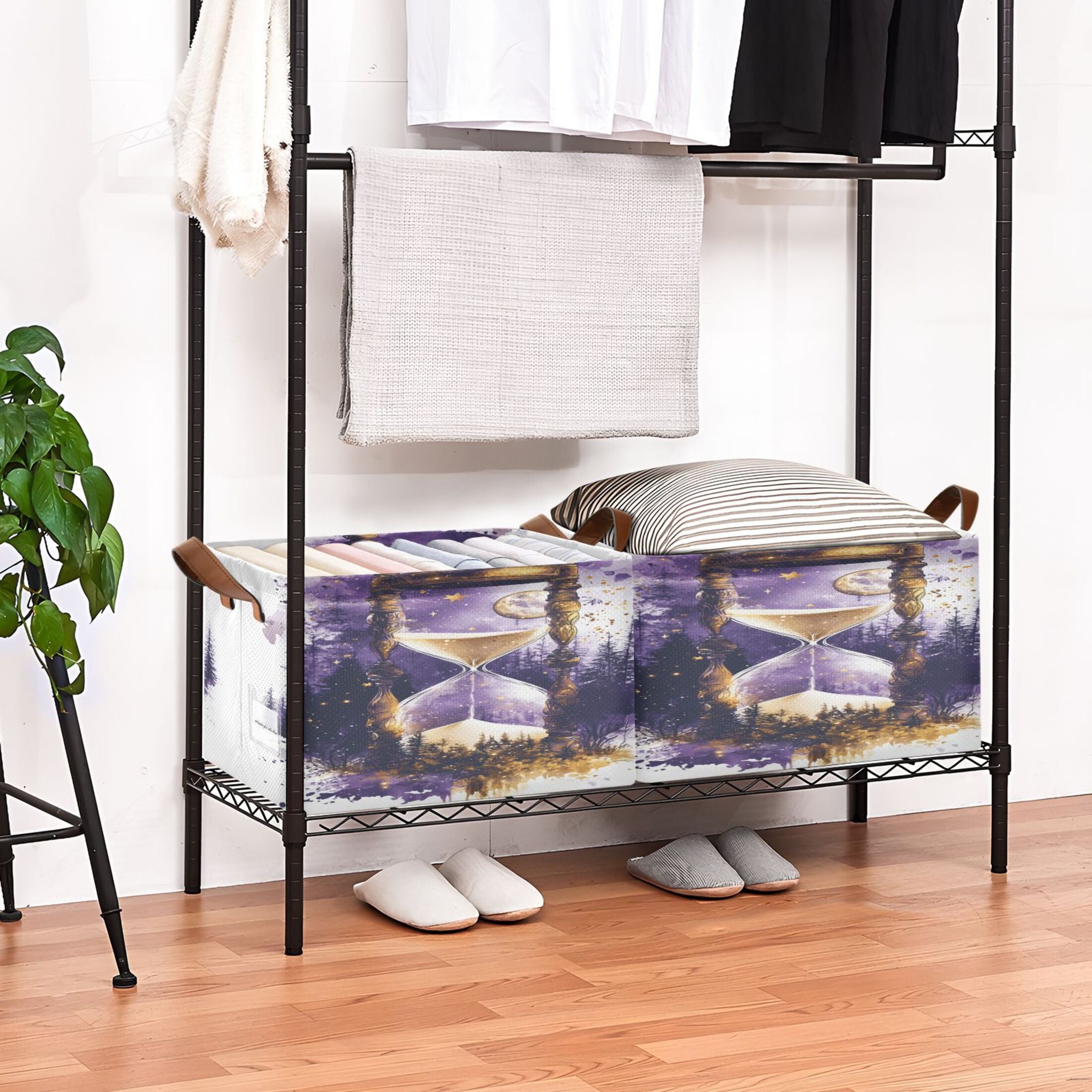 BZSMCE Collapsible Fabric Cube Storage Bins Purple Mystical Hourglass Design Pattern Storage Box