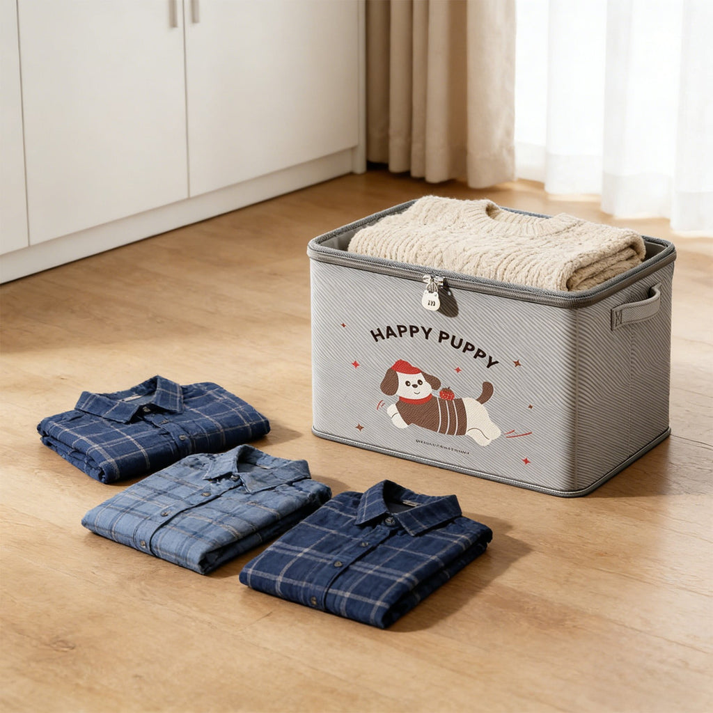 Lockable Dog Pattern Storage Bag with Combination Lock, 15x10 Inch Fabric Toy Organizer Bin for Clothes & Toys
