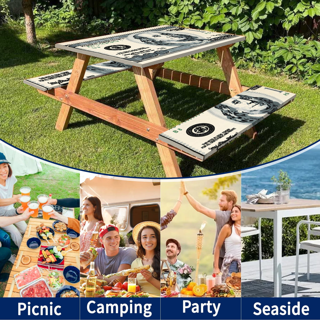 SLUMLOVE 6ft Picnic Table Bench Cover Set, Water-Repellent Elastic Edge for Camping RV Indoor Outdoor