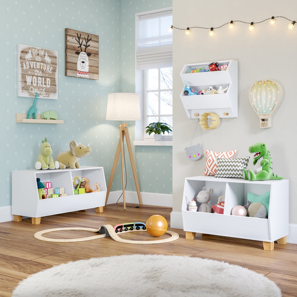RiverRidge Kids Catch-All 27in Toy Storage Organizer with 2 Storage Cubbies - White