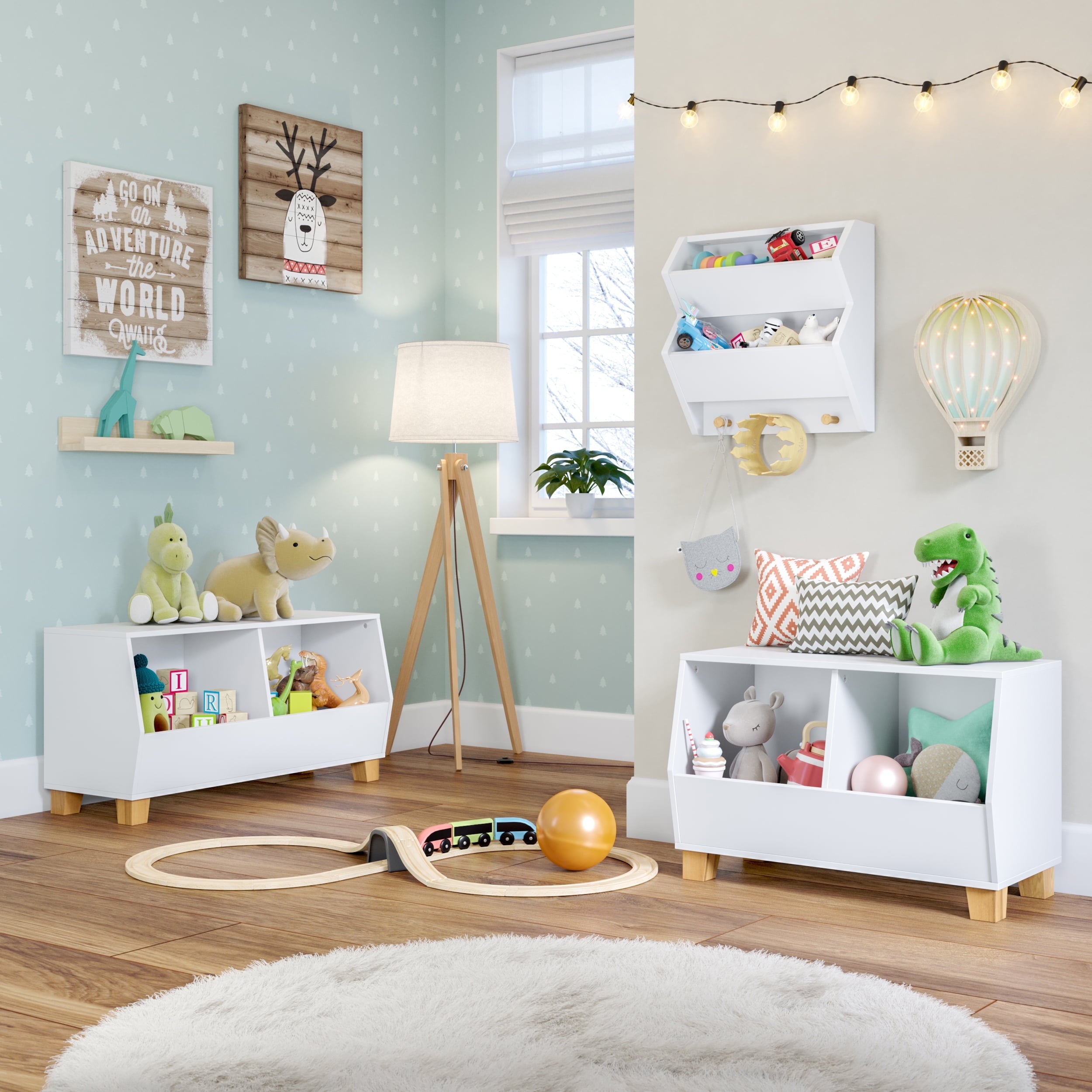 RiverRidge Kids Catch-All 27in Toy Storage Organizer with 2 Storage Cubbies - White