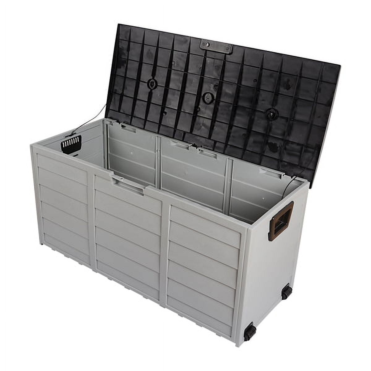 75 Gallon Resin Deck Box, SINWE Storage Chest on Wheels, Backyard Waterproof Storage Cabinet for Patio Furniture Cushions, Garden Tools, Kids' Toys, Black