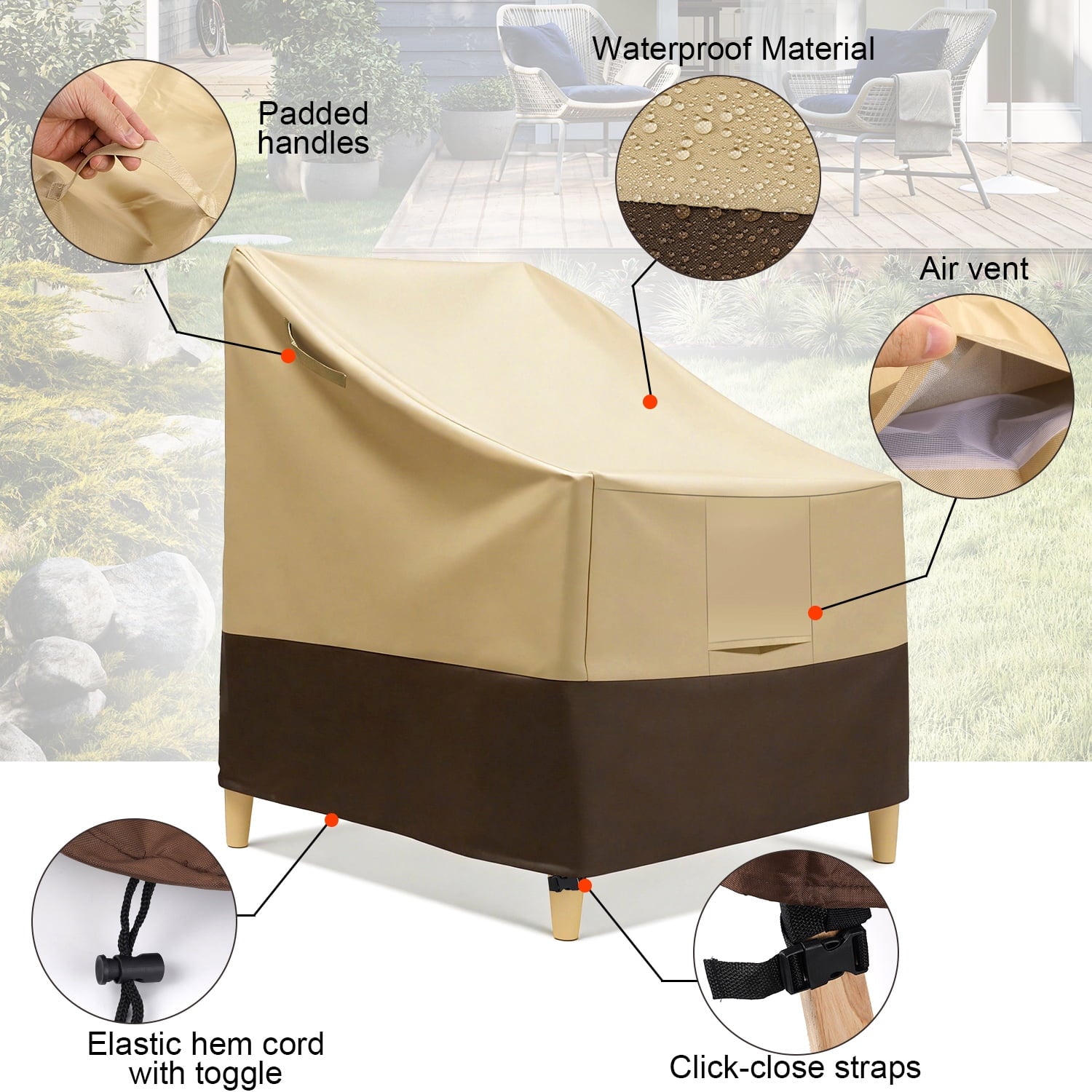 Vorfor 2Pcs Outdoor Furniture Cover, 420D Waterproof Dustproof UV-resistant Patio Adirondack Chair Cover for Rocking Chair, 32"L x 34"D x 36"H, Beige