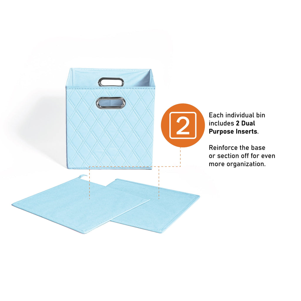 FH Group JIAessentials Set of 2 Collapsible Foldable Diamond Pattern Faux Leather Cube Storage Bins 11 inch w Dual Handles for Shelves, Organizers & More Small