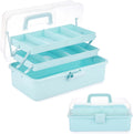 3-Layer Plastic Dividing Storage Box Craft Organizer and Storage with Adjustable Spacers Portable Handled Art Supply Organizer Multipurpose Home Utility Box for Medicine, Sewing(Blue)