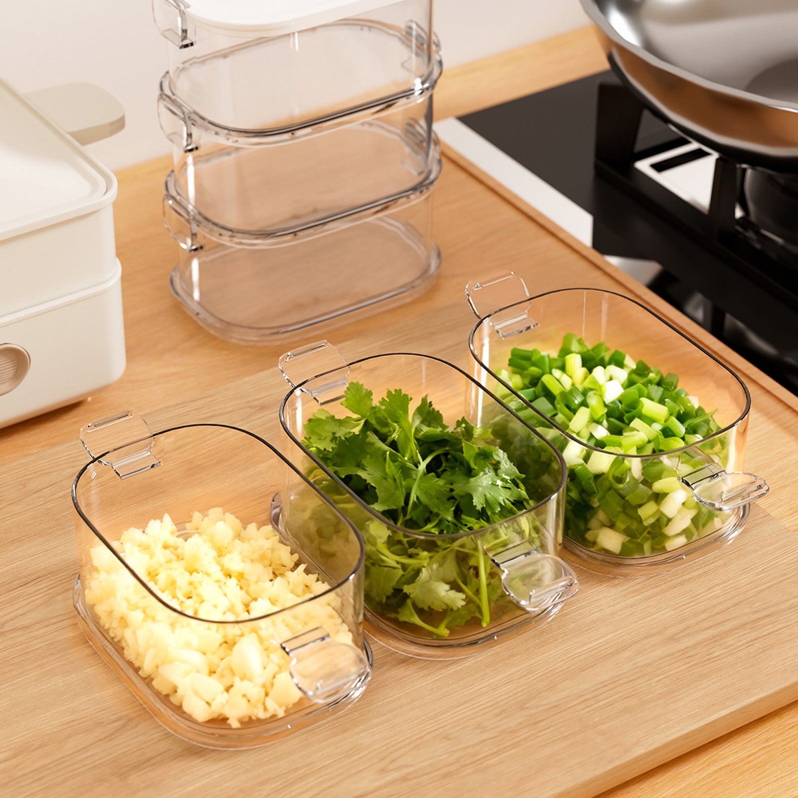 Spice Organizer with Dividers, Clear Plastic Airtight Storage Container Box for Kitchen Counter Cabinet, Portable with Handle and Non-Slip Feet
