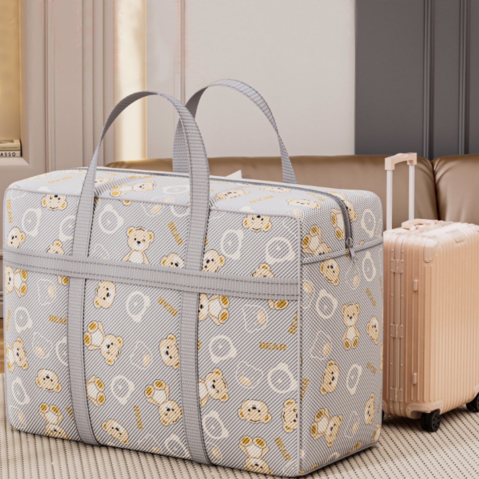 Extra Large Storage Bags, Heavy Duty Collapsible Moving Bags with Reinforced Handles & Double Zipper for Clothes, Travel, College Dorm, Seasonal Organization, 60x40x25cm
