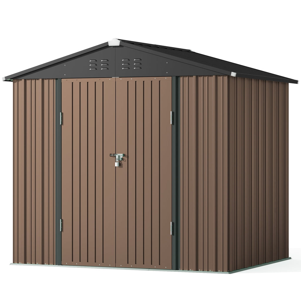 Lockable Lofka 8x6 FT Shed and Outdoor Storage Clearance - All-Weather Resistant Metal Shed, Brown