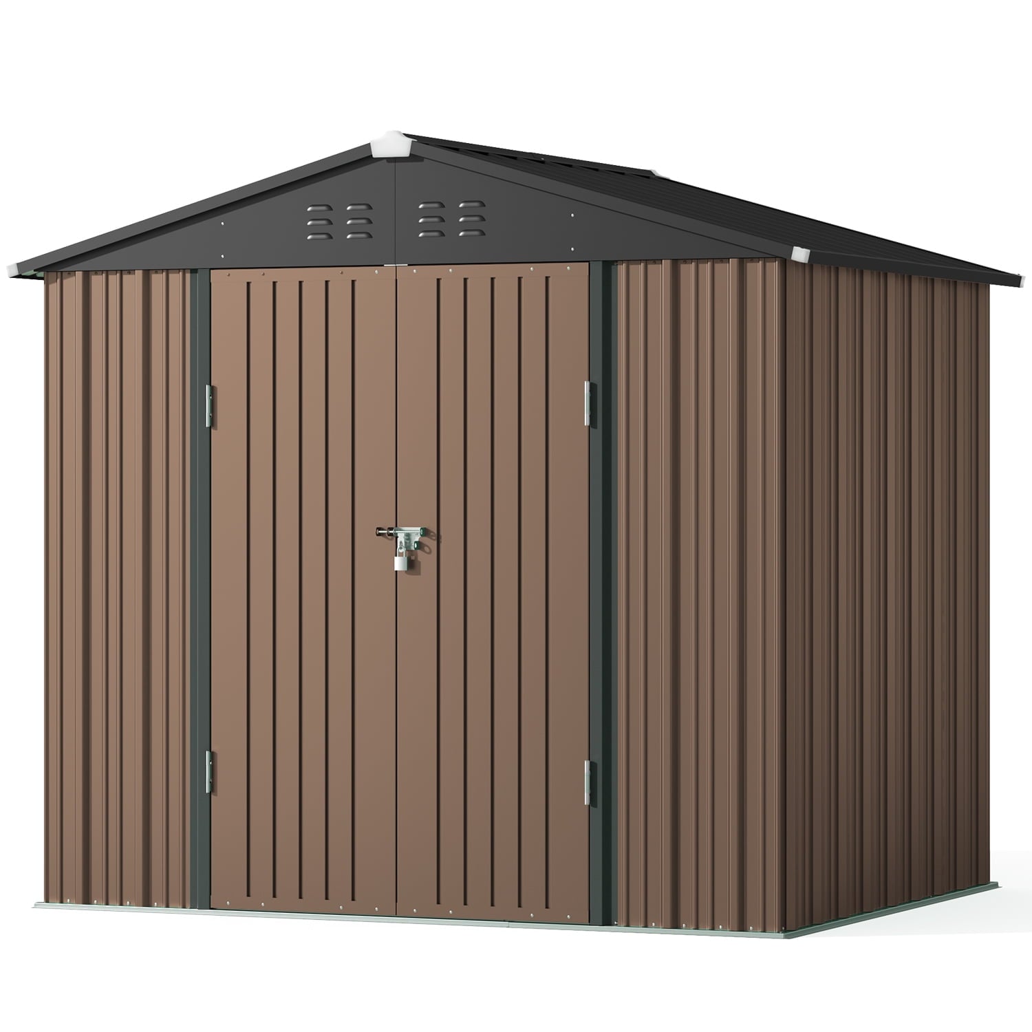 Lockable Lofka 8x6 FT Shed and Outdoor Storage Clearance - All-Weather Resistant Metal Shed, Brown