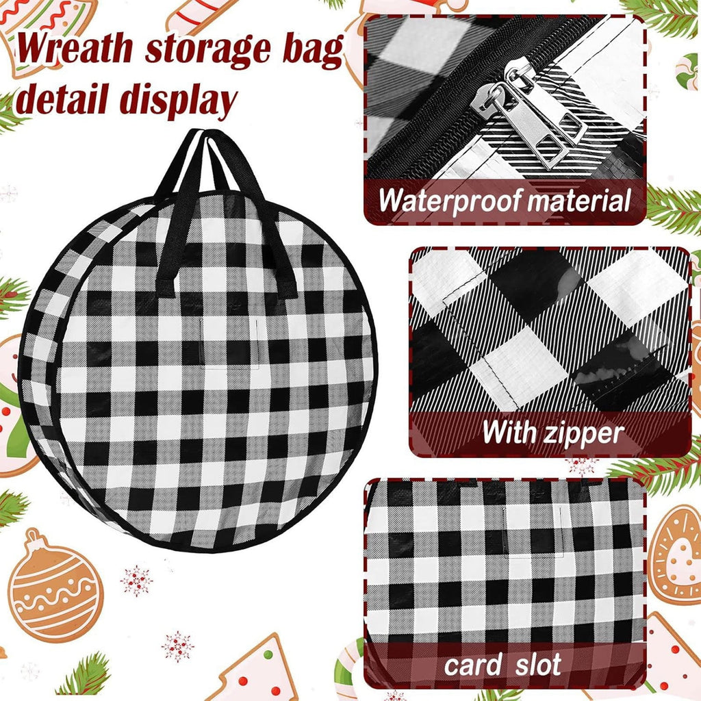 White Wreath Storage Bag, 24 Inches Round Plastic Organizer With Handle, For Holiday Decor Protection And Storage, 24X7.9 In, 0.38 Lb