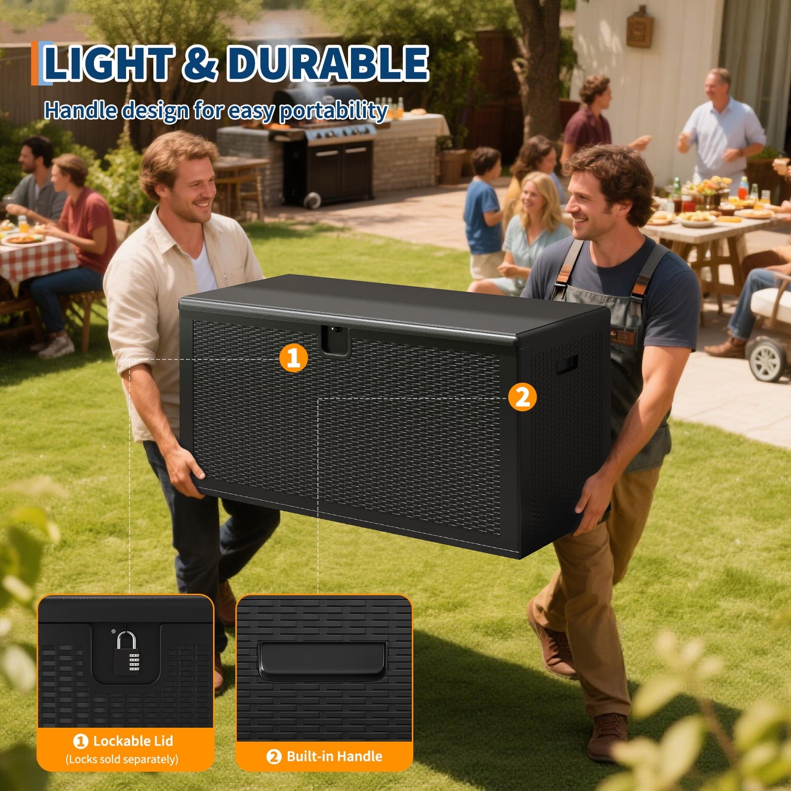 Ataujin 150 Gallon Outdoor Storage Box, Weather-Resistant Outdoor Storage Box with Lid, Large Resin Deck Box with Hydraulic Air Rod, Weatherproof & Lockable for Patio Cushions, Garden Tools