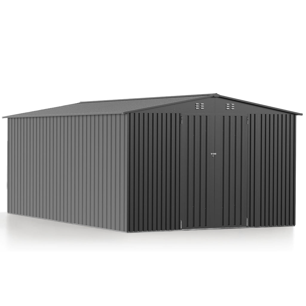 PABIMIA 10FT x 14FT Metal Outdoor Storage Shed with Lockable Doors, Black