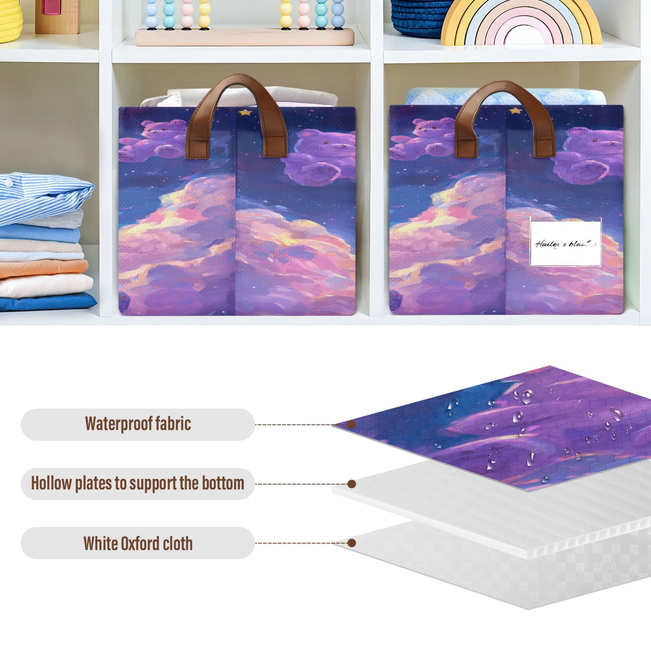 BZSMCE Collapsible Fabric Cube Storage Bins Purple Bear in Bottle Design Pattern Storage Box