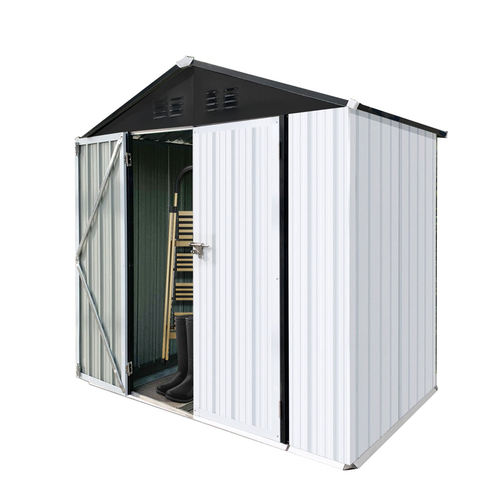 JXXRZ 6x4ft Outdoor Metal Shed, Steel Tool Storage for Backyard & Patio, White&Black