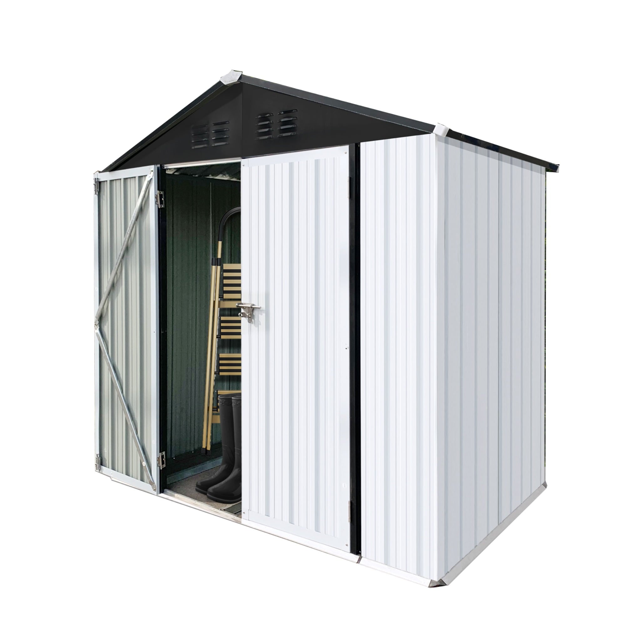 JXXRZ 6x4ft Outdoor Metal Shed, Steel Tool Storage for Backyard & Patio, White&Black