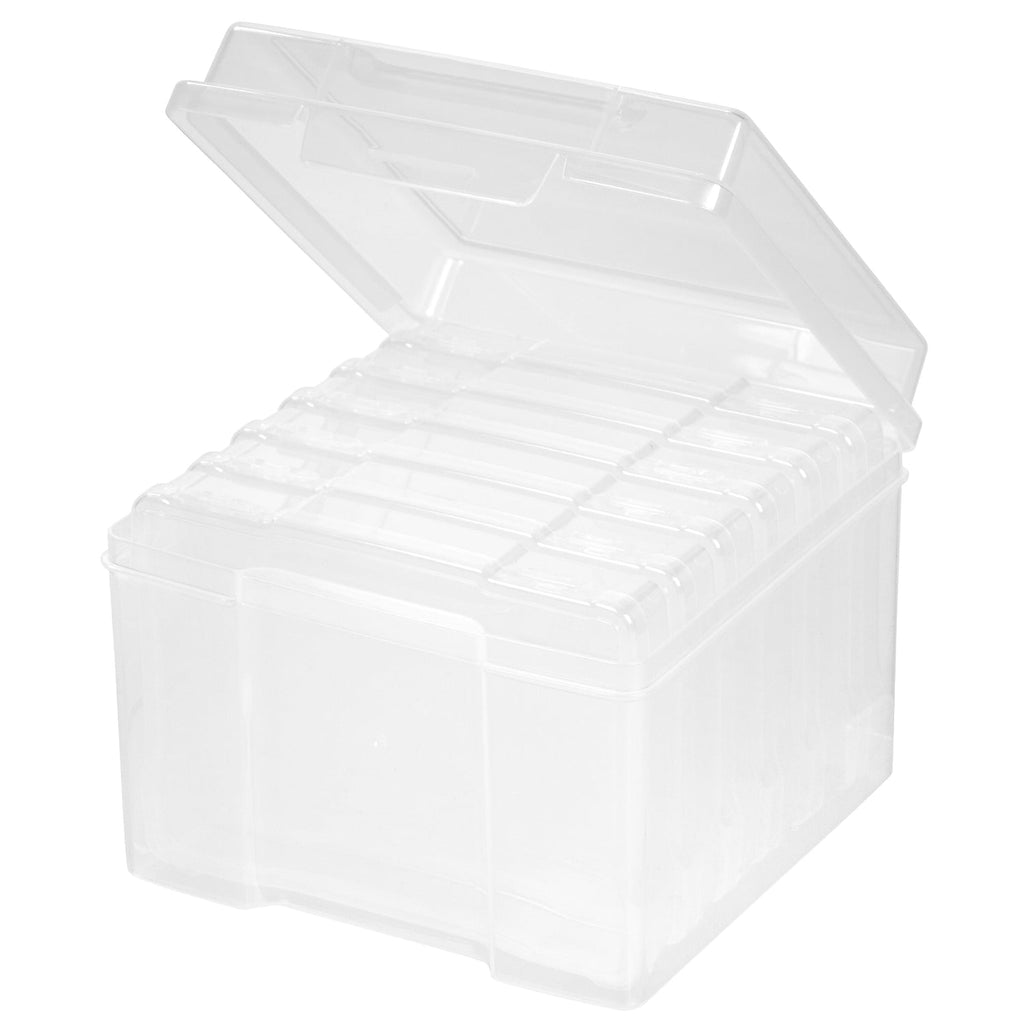 IRIS USA 5" x 7" Photo Storage Box with 6 cases, Craft Organizers and Storage Cases for Pictures, Cards, Clear