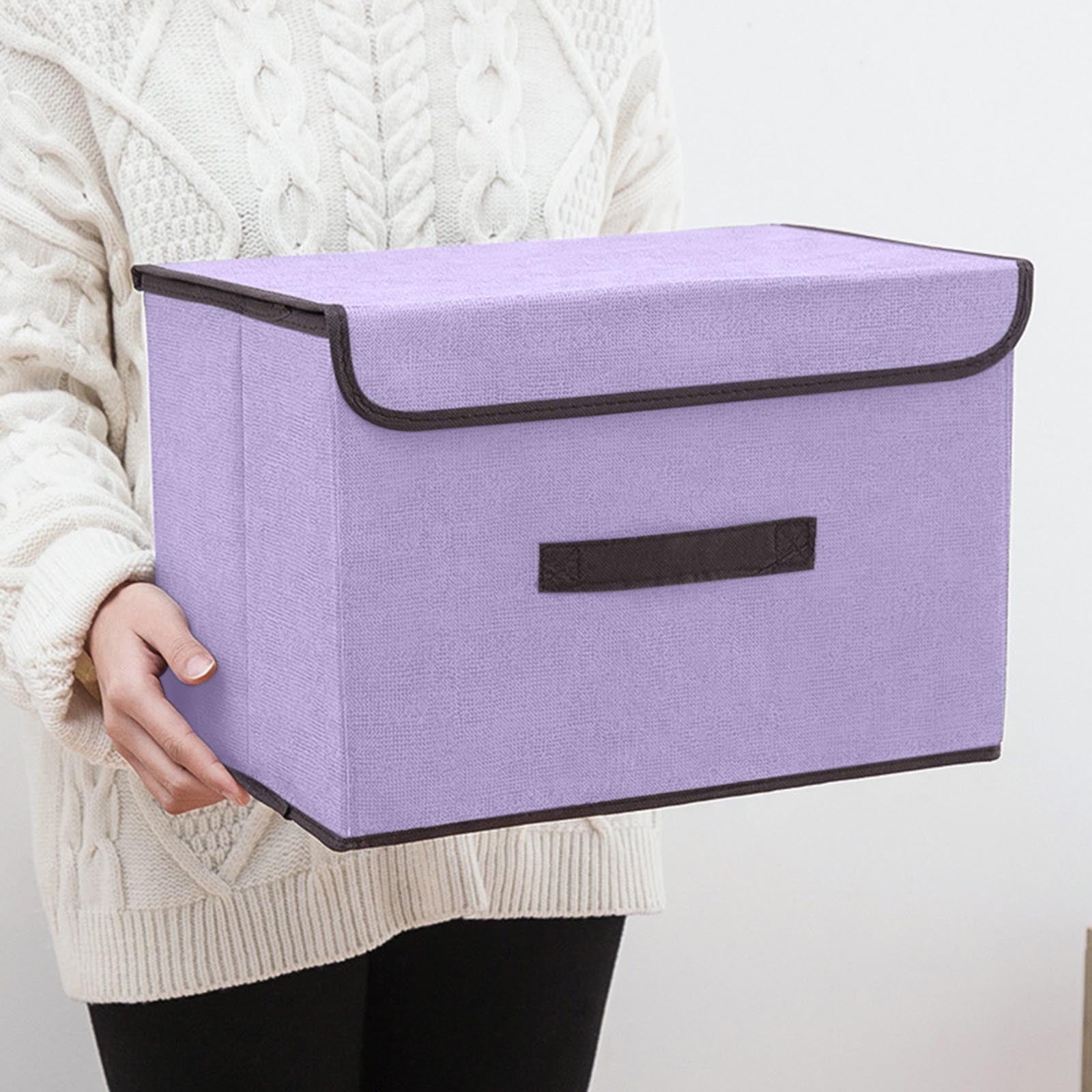 Purple Foldable Fabric Storage Box With Lid And Polyester Material For Clothing Organizer, Home Decluttering, Daily Use 14.17X9.84X9.06In 2Pc