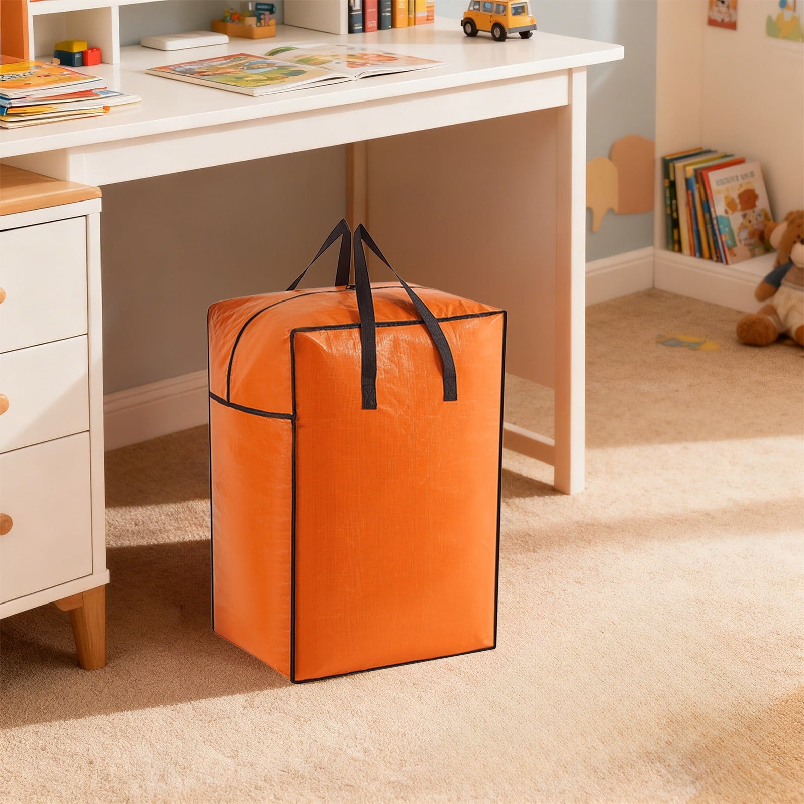 Large Storage Bag for Clothes & Quilts, Collapsible Moving Bin with Handles and Zipper, Non-Woven Fabric Organizer for Home, Dorm, Travel