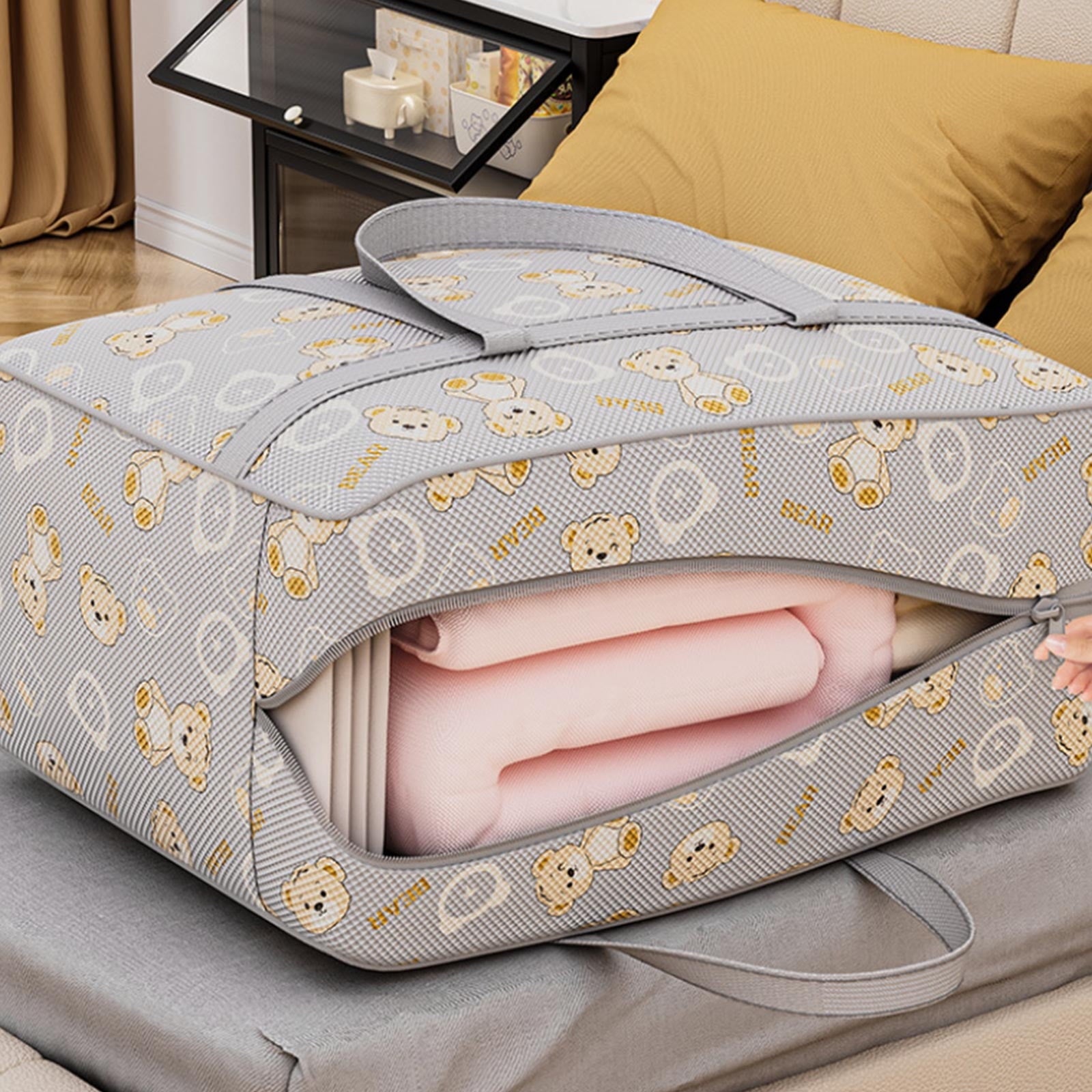 Extra Large Storage Bags, Heavy Duty Collapsible Moving Bags with Reinforced Handles & Double Zipper for Clothes, Travel, College Dorm, Seasonal Organization, 60x40x25cm