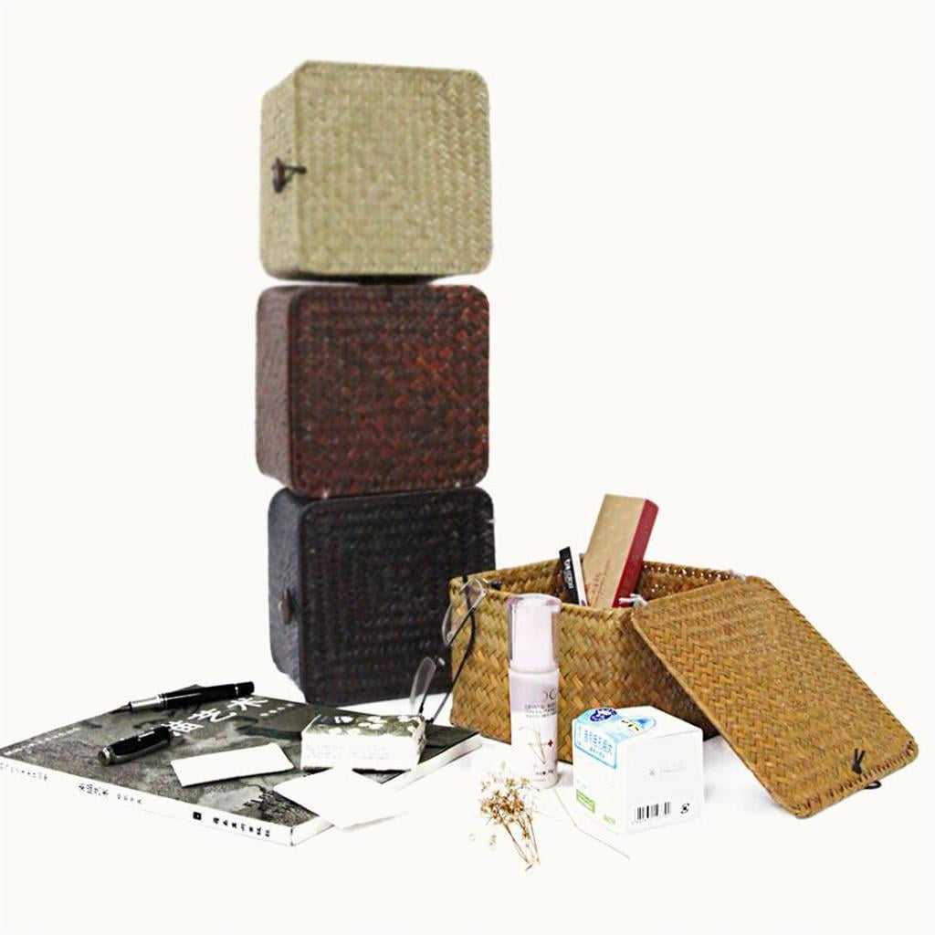 4pcs Seaweed Woven Storage Basket Bathroom Kithen Desktop Organizer Box