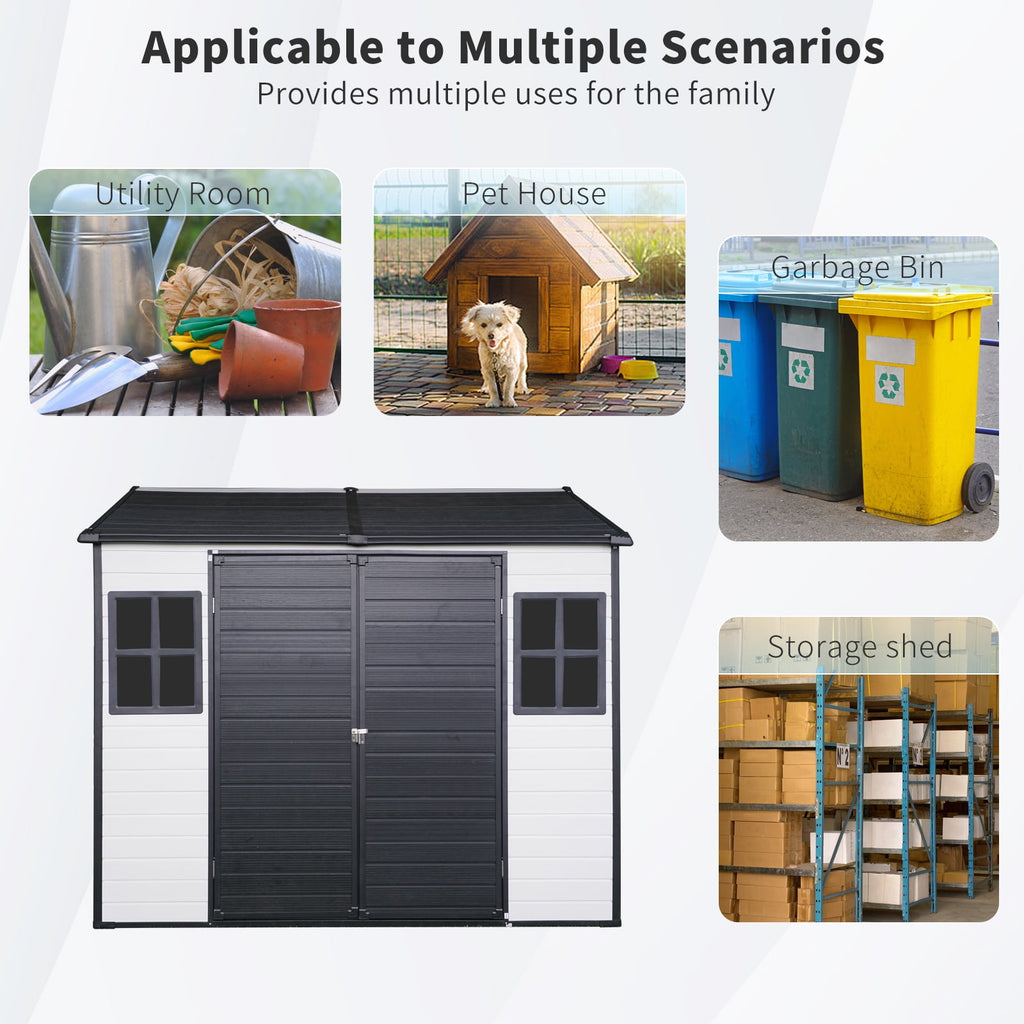 8x6 FT Outdoor Garden Storage Shed, Utility Tool Storage Shed With 2 Lockable Doors And 2 Windows, House Garden Tool Storage Shed for Outdoor, Patio, Garden