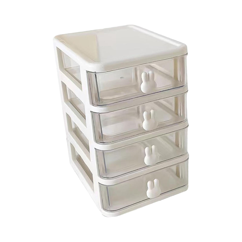 Countertop Organizer with Transparent Drawers Storage Box Large Capacity Multifunctional Cute Rabbit Decor for Jewelry, Sewing Supplies White 4 Layers