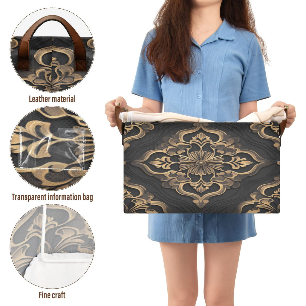 BZSMCE Collapsible Fabric Cube Storage Bins Bohemia Design Gold Flower Print Design Pattern Storage Box