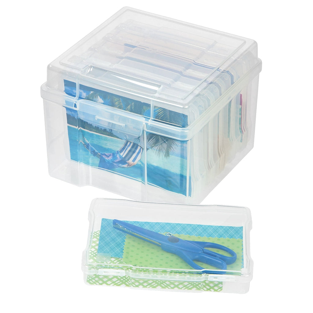 IRIS USA 5" x 7" Photo Storage Box with 6 cases, Craft Organizers and Storage Cases for Pictures, Cards, Clear