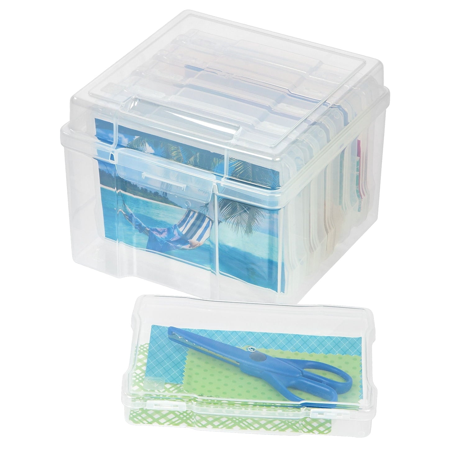 IRIS USA 5" x 7" Photo Storage Box with 6 cases, Craft Organizers and Storage Cases for Pictures, Cards, Clear