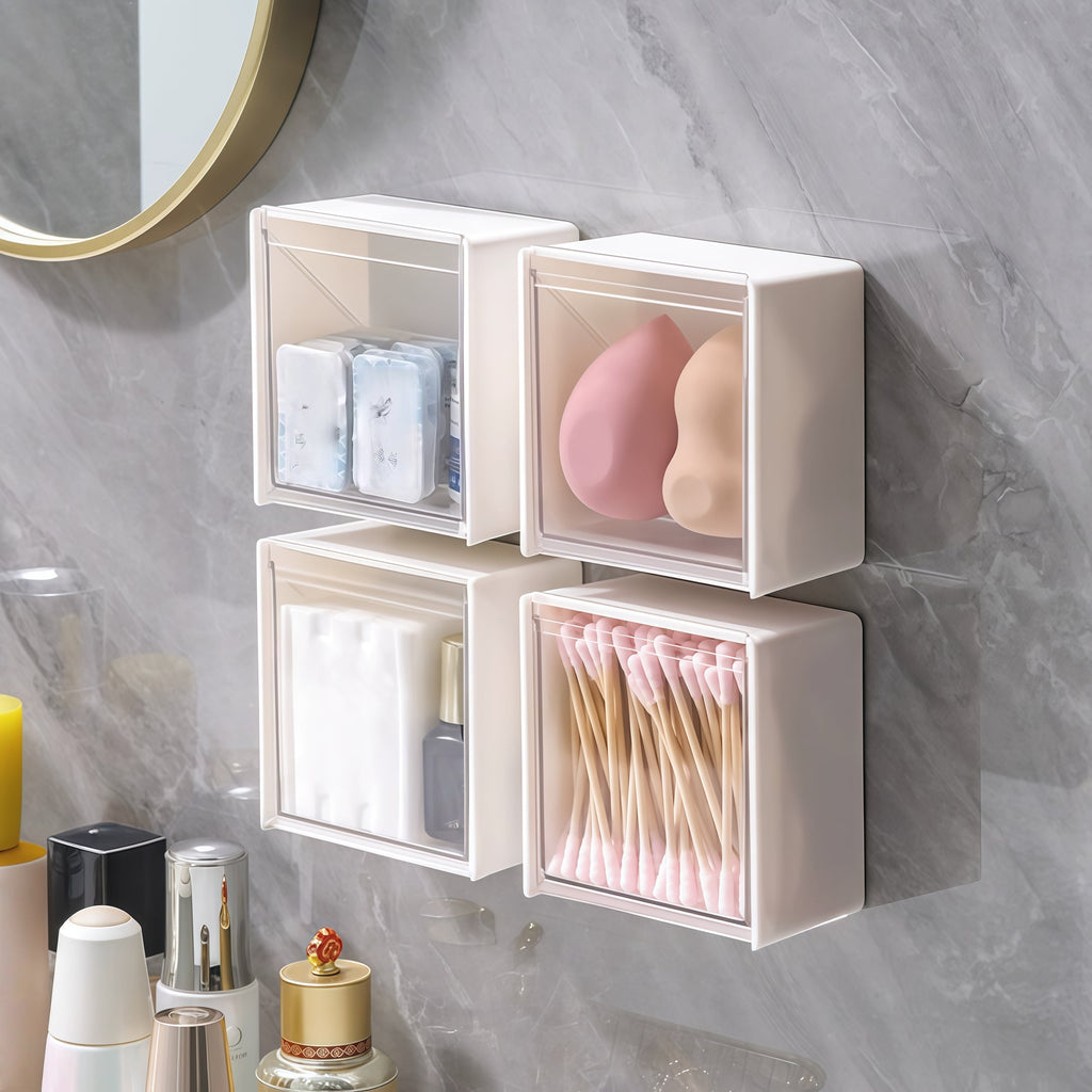 4 Pack Wall Mounted Flip Top Storage Boxes White Space Saver Organizers