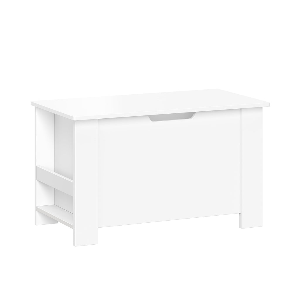 RiverRidge Kids Toy Box Playroom Storage Chest Organizer with Side Bookracks - White