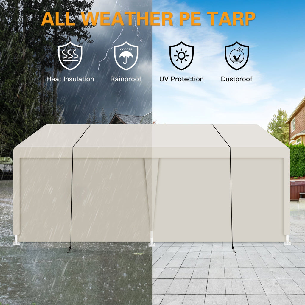 JXXRZ 12'x20' Heavy Duty Car Tent, Portable Carport Garage, All-Season Waterproof Tarp for Outdoor Storage Shelter, Party, Birthday, White