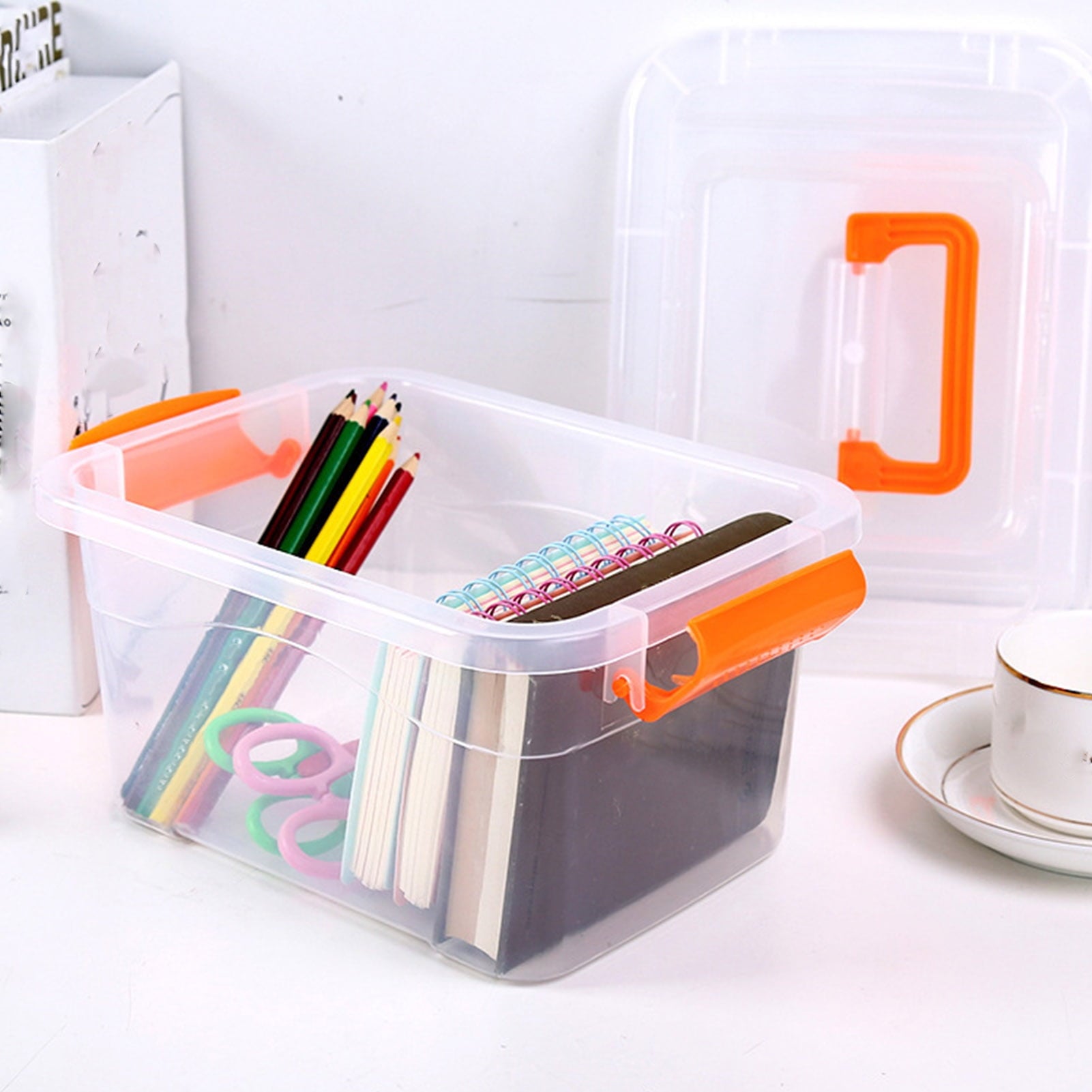 Kitchenware Transparent Storage Box, Large Capacity Stackable Plastic Storage Bin for Toys Orange L