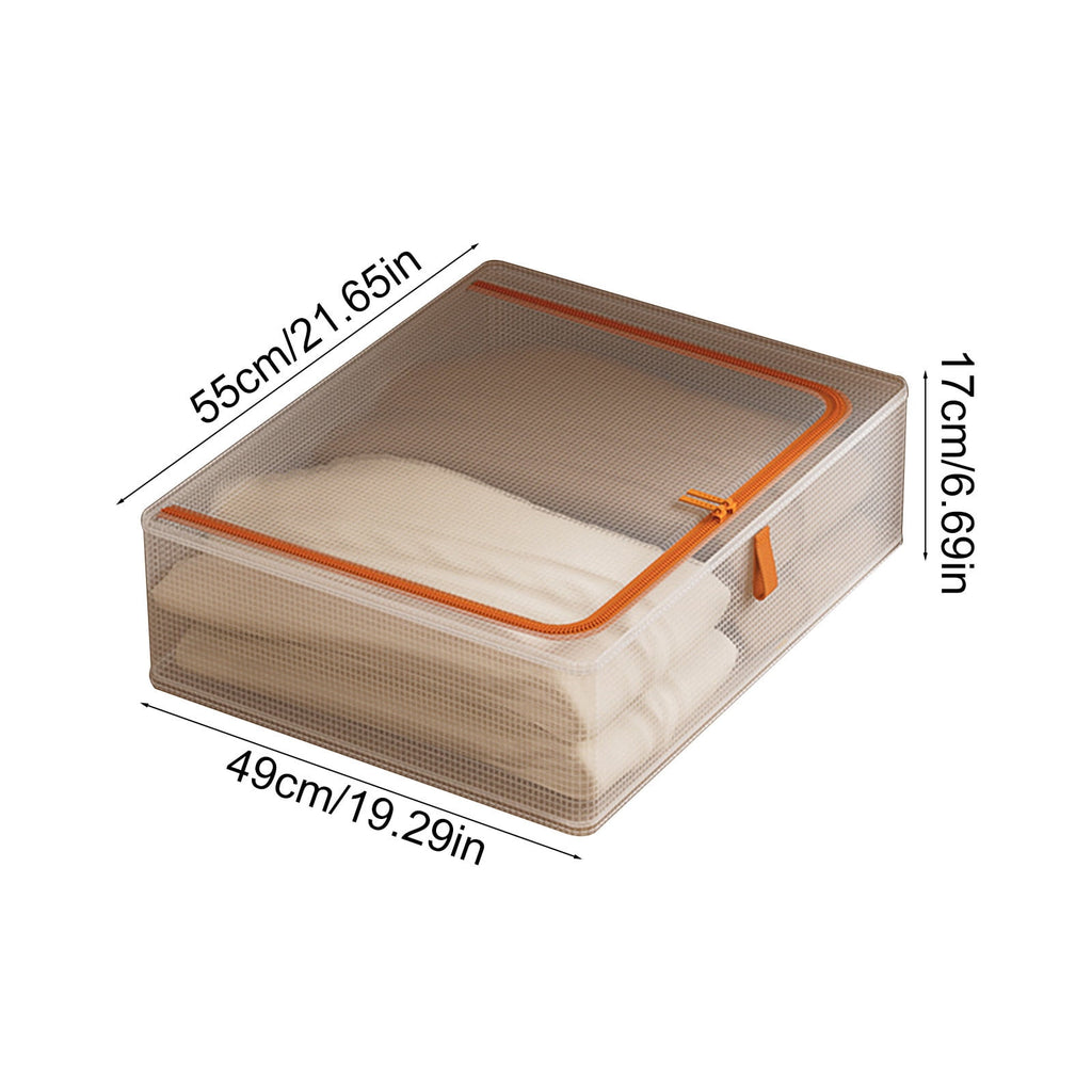 Clear Storage Bins with Lids, Foldable Fabric Storage Containers, Large Closet Organizer for Clothes Blankets Toys, 21.7x19.3x7.5 Inch, Orange/Nylon