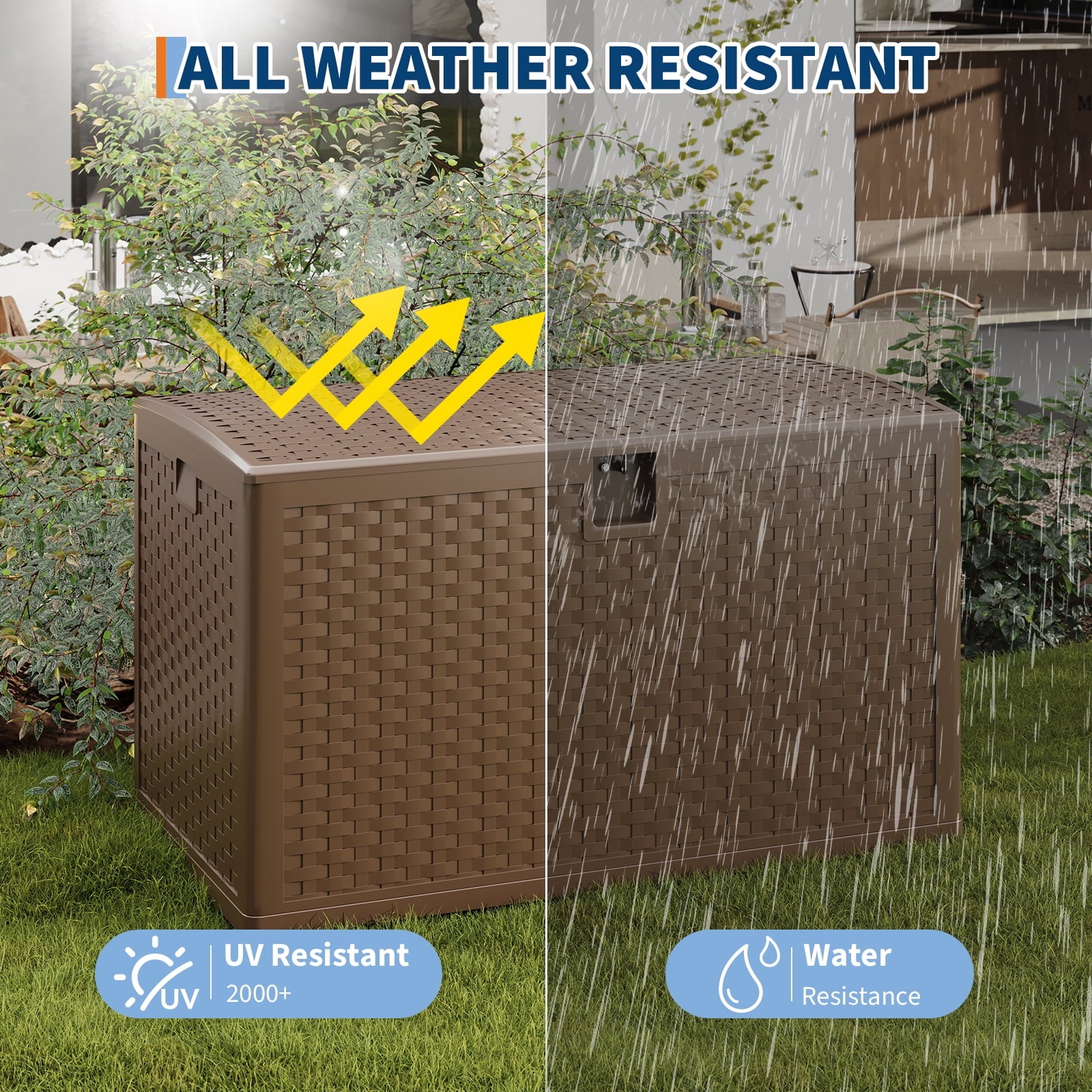 Ataucjin 120 Gal Deck Box, Weather-Resistant Outdoor Storage Box, Lockable Plastic Deck Box with Lid, Lockable Storage Bin with Built-in Handle for Patio Furniture, Pool Accessories, Gardening Tool