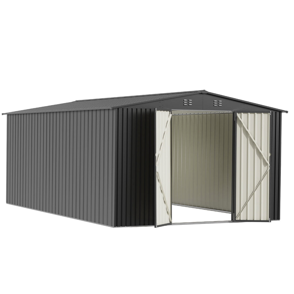 PABIMIA 10FT x 14FT Metal Outdoor Storage Shed with Lockable Doors, Black