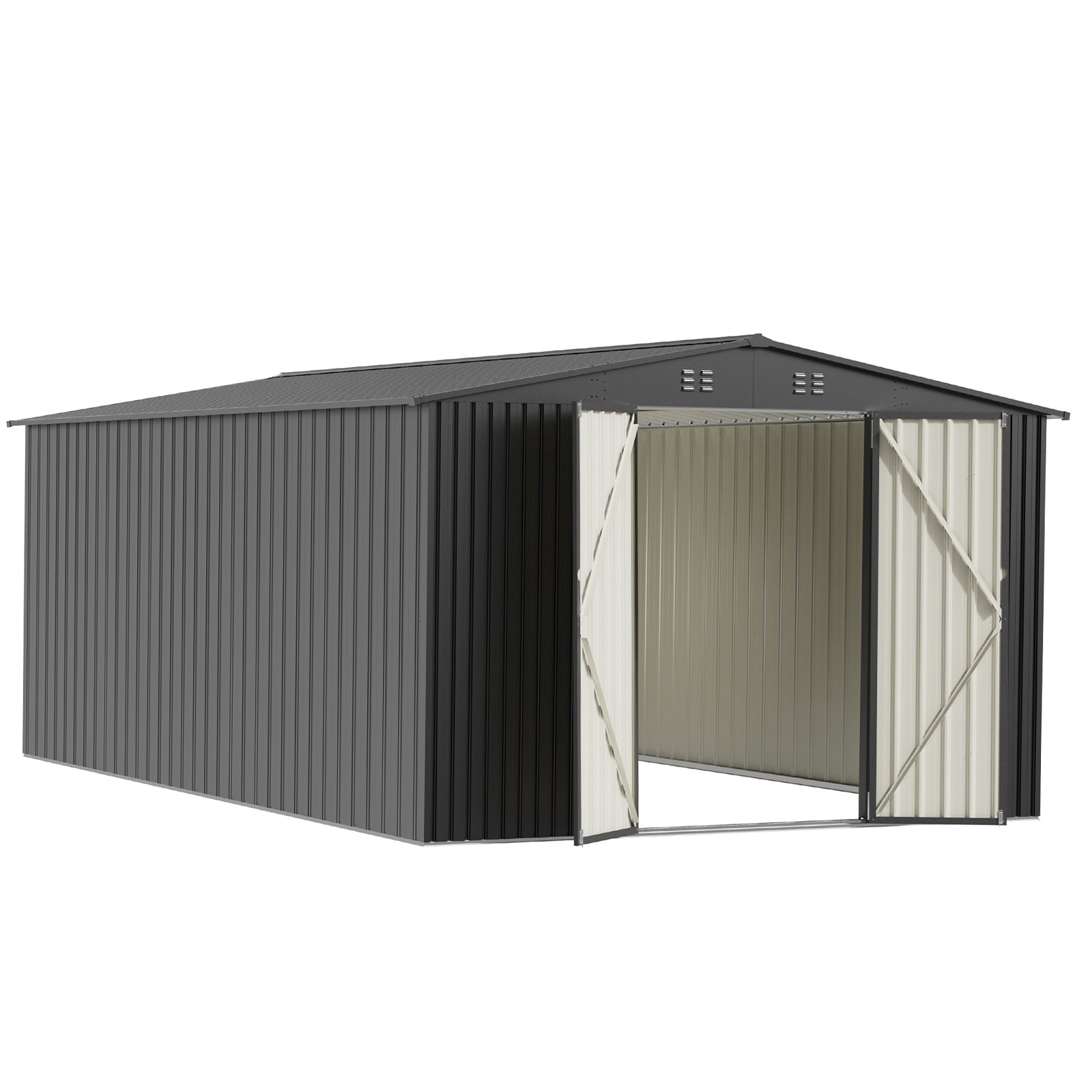 PABIMIA 10FT x 14FT Metal Outdoor Storage Shed with Lockable Doors, Black