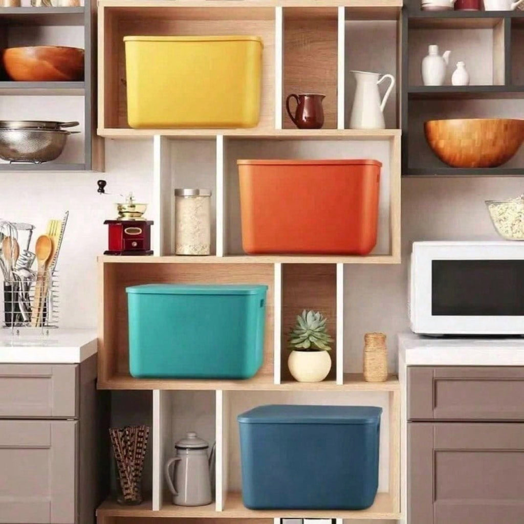 8 Pack Colorful Storage Bins with Lids Stackable Storage Container for Organizing, Storage Boxes with Handle for Shelves, Cute Storage Bin for Craft, Snacks, 9.84x6.9x5.7 inch