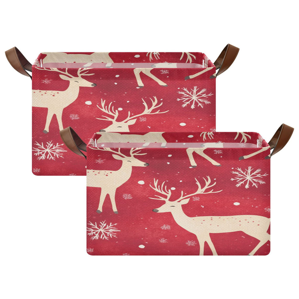 BZSMCE Collapsible Fabric Cube Storage Bins Gold Reindeer and Snowflake Adorable Snowman Design Pattern Storage Box