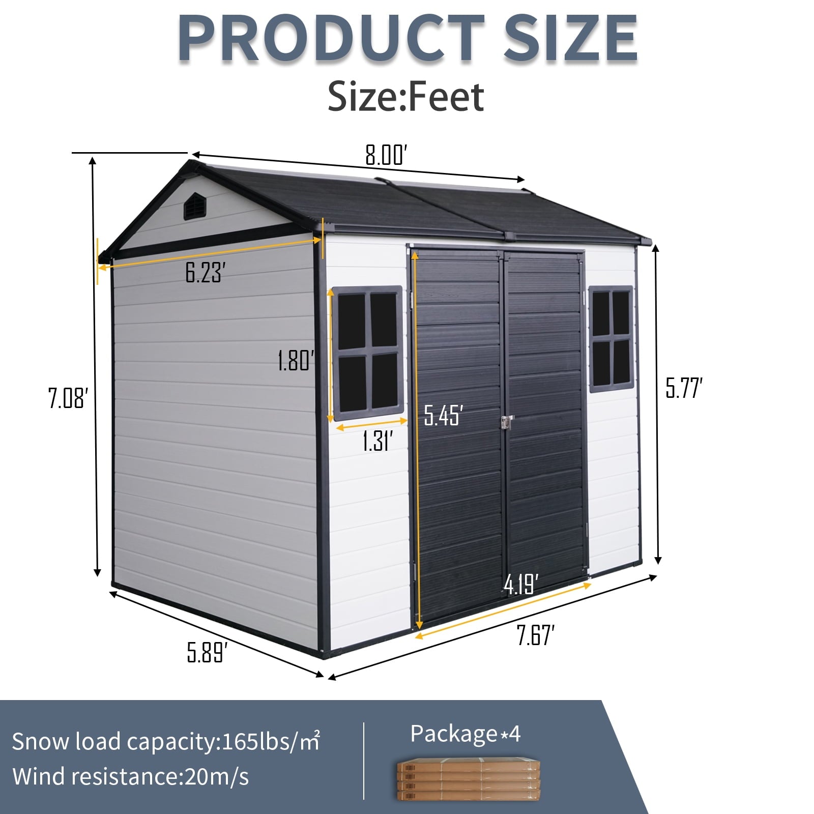 8x6 FT Outdoor Garden Storage Shed, Utility Tool Storage Shed With 2 Lockable Doors And 2 Windows, House Garden Tool Storage Shed for Outdoor, Patio, Garden