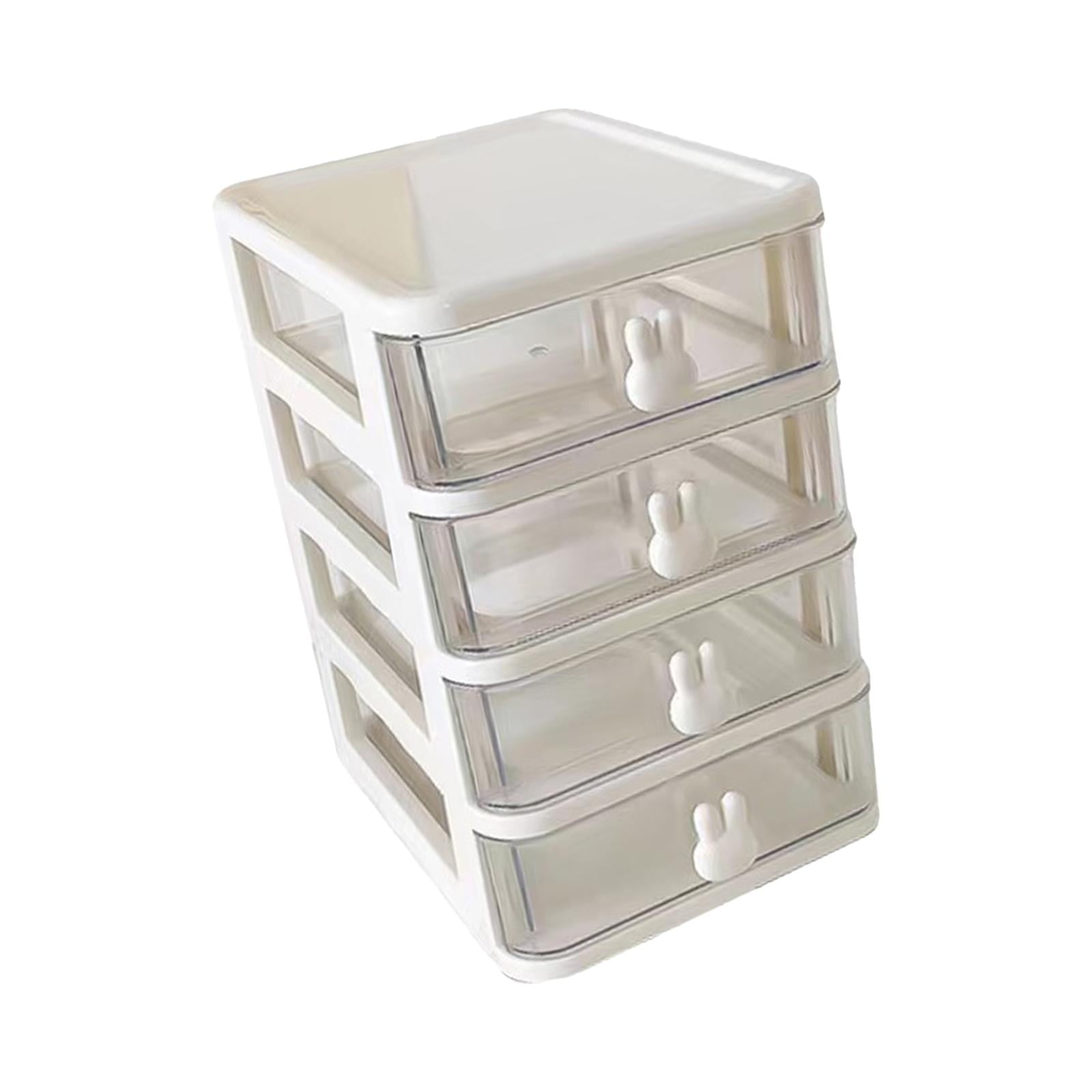 Countertop Organizer with Transparent Drawers Storage Box Large Capacity Multifunctional Cute Rabbit Decor for Jewelry, Sewing Supplies White 4 Layers