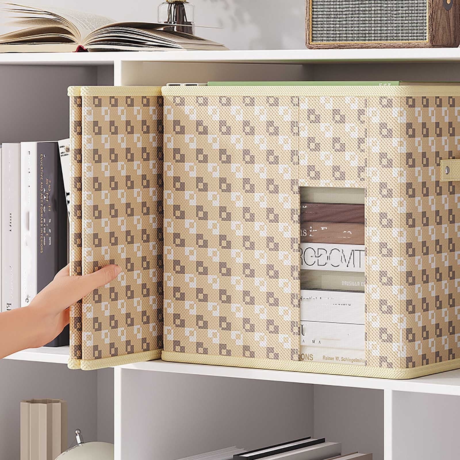 Beige Fabric Storage Box, Collapsible Organizer With Non-Woven Fabric And Cardboard Frame, 30X30X30Cm For Clothing, Toys, Books And Home Organization, 11.8X11.8X11.8In
