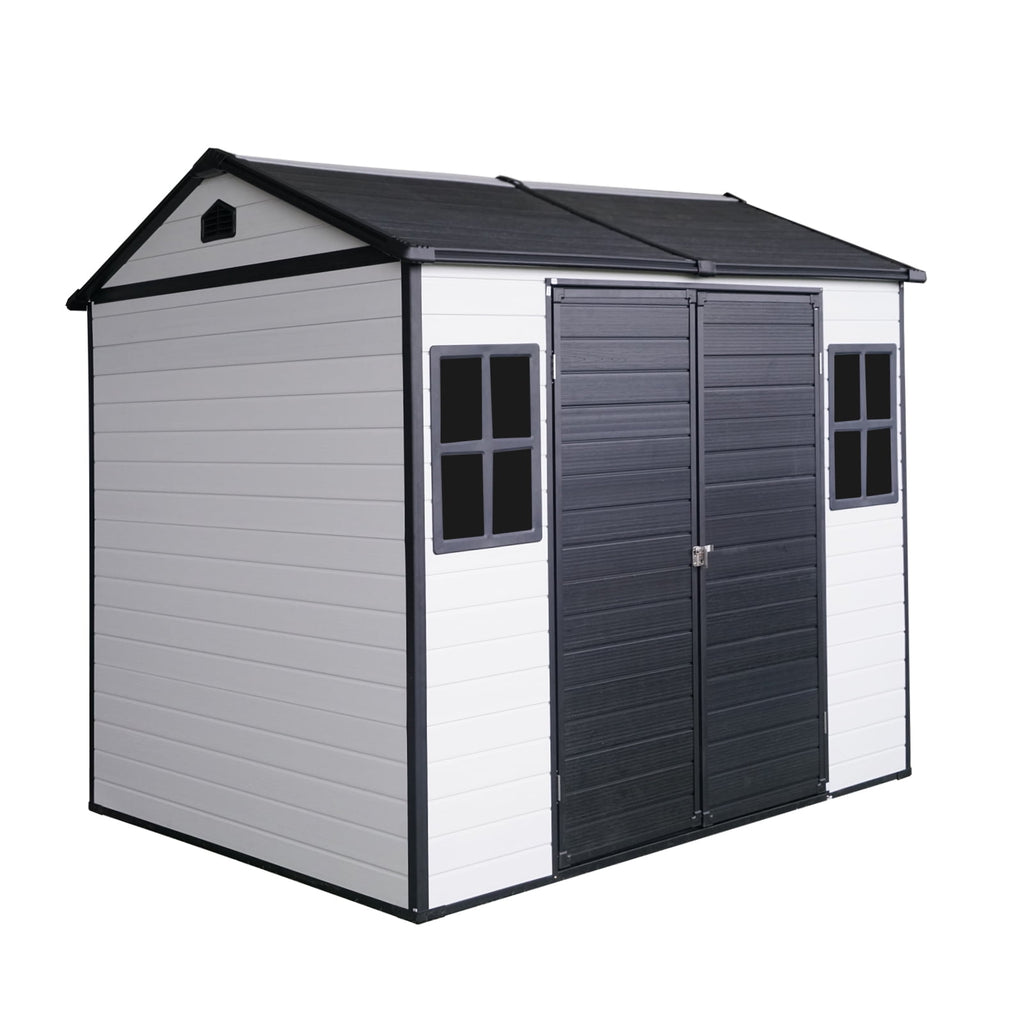 8x6 FT Outdoor Garden Storage Shed, Utility Tool Storage Shed With 2 Lockable Doors And 2 Windows, House Garden Tool Storage Shed for Outdoor, Patio, Garden