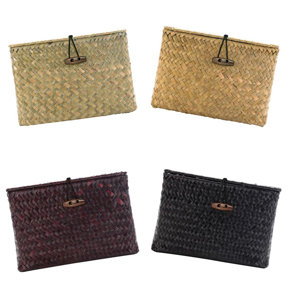 4pcs Seaweed Woven Storage Basket Bathroom Kithen Desktop Organizer Box