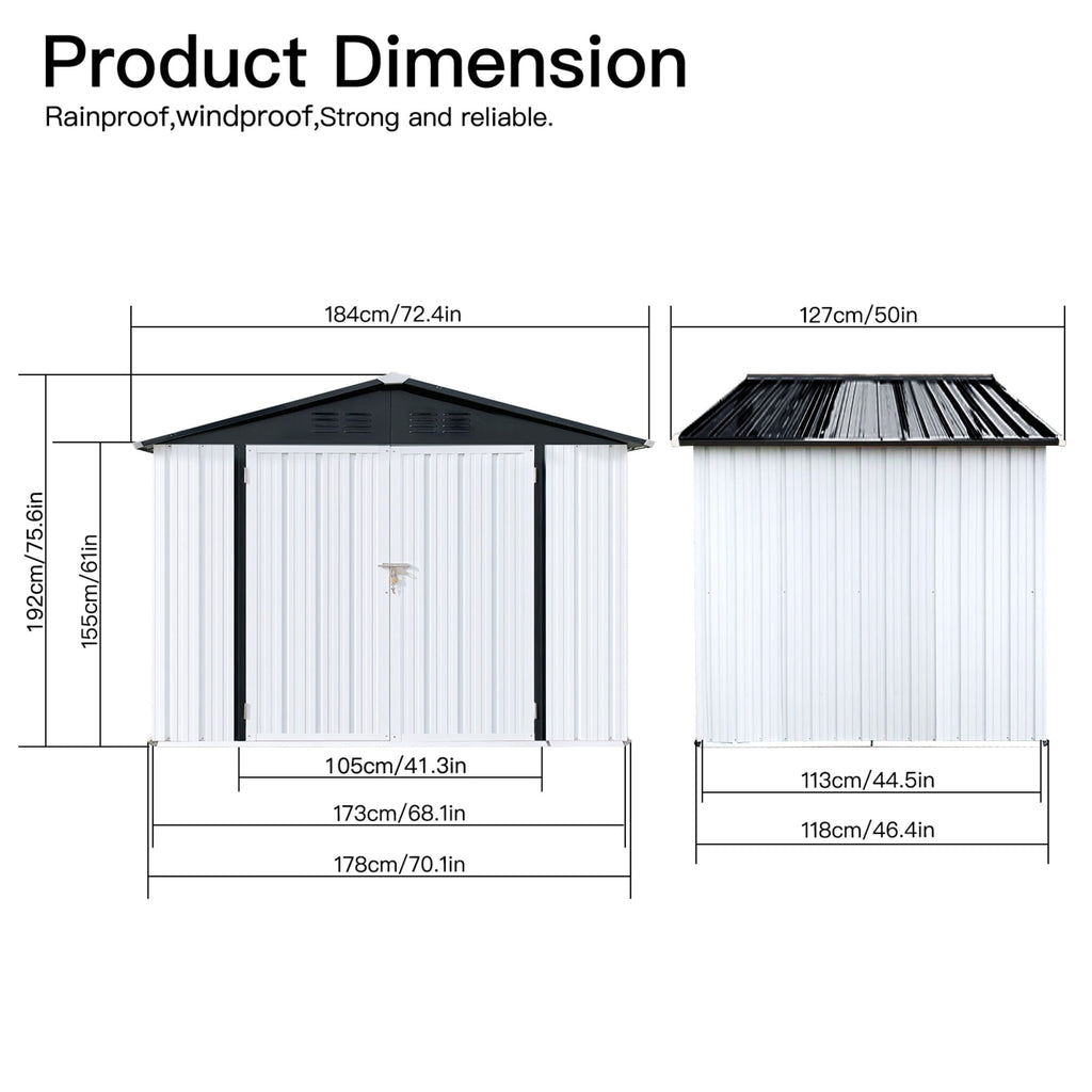 JXXRZ 6x4ft Outdoor Metal Shed, Steel Tool Storage for Backyard & Patio, White&Black
