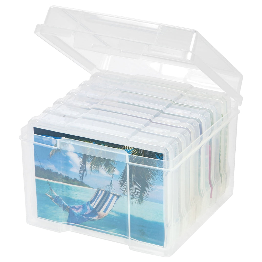 IRIS USA 5" x 7" Photo Storage Box with 6 cases, Craft Organizers and Storage Cases for Pictures, Cards, Clear