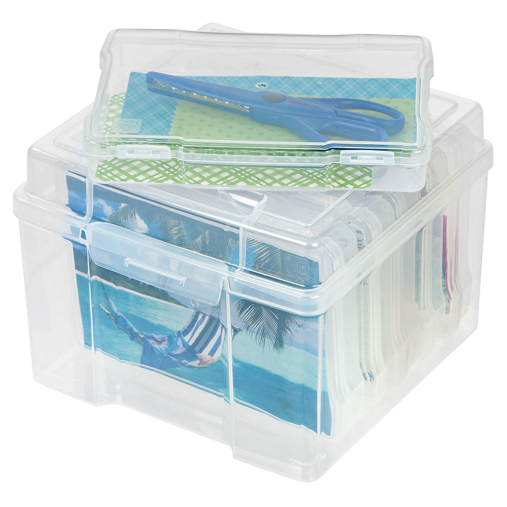 IRIS USA 5" x 7" Photo Storage Box with 6 cases, Craft Organizers and Storage Cases for Pictures, Cards, Clear